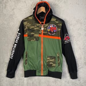 Reason Expedition Sports Camo Green Full Zip Bear Hoodie Jacket Size Small